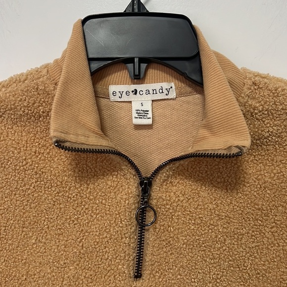 Eye Candy Women’s Long Sleeve Sherpa Sweater Top Half Zip in Camel size Small - Picture 2 of 4